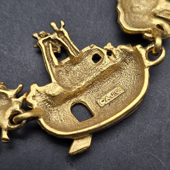AJC Noahs Ark Gold Tone Bracelet Charm Link Signed Costume Jewelry Vintage - Picture 4 of 10